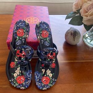 Tory Burch Navy Tea Rose Miller Sandal,